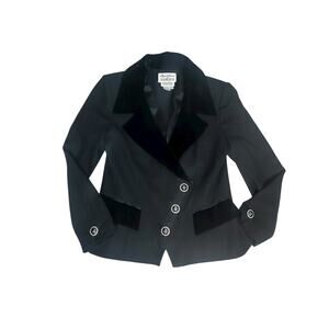 VTG Rickie Freeman Teri Jon Wool Velvet Trim Asymmetric Rhinestone Button Jacket